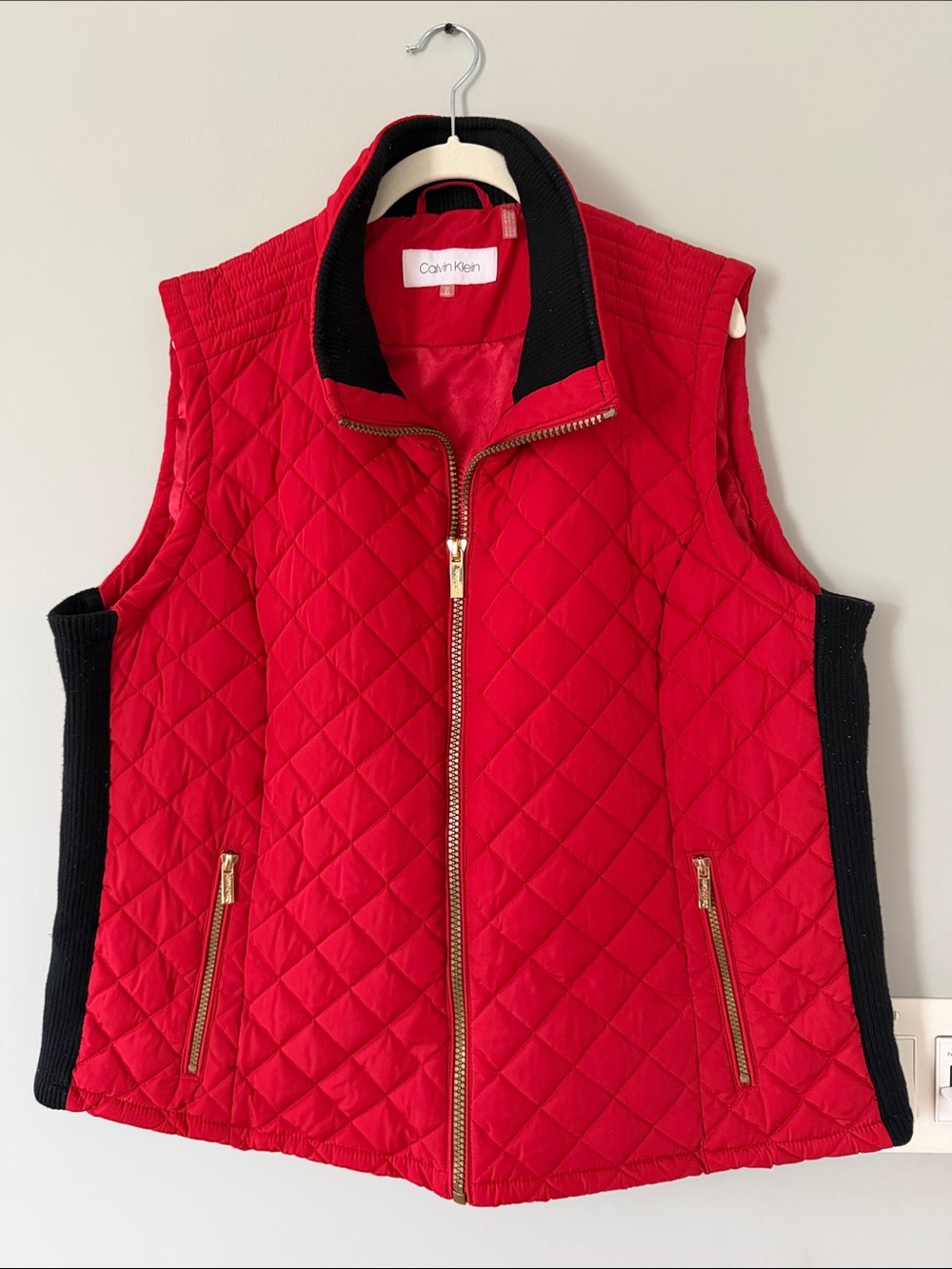 Calvin Klein Red Quilted Vest with Black Trim